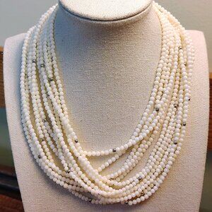 Vtg Lucas Lameth LUC 925 Milk Glass Beads 6 Mulit Strand Necklace